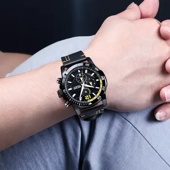 MEGIR Black Luxury Men's Wrist Watch Man Leather Strap Waterproof Chronograph Sports Men Watches Clock Hour Quartz Wristwatches