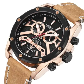 MEGIR Luxury Watch Men Military Sports Watches Leather Quartz Casual Chronograph Man WristWatch? Waterproof Date Clock 2120