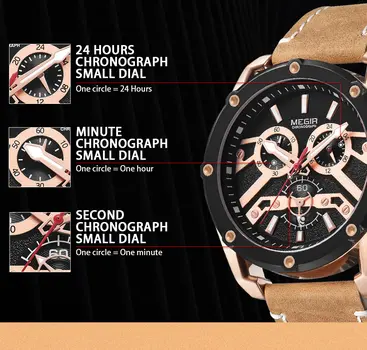 MEGIR Luxury Watch Men Military Sports Watches Leather Quartz Casual Chronograph Man WristWatch? Waterproof Date Clock 2120