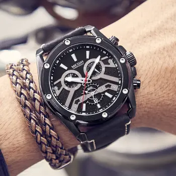 MEGIR Luxury Watch Men Military Sports Watches Leather Quartz Casual Chronograph Man WristWatch? Waterproof Date Clock 2120