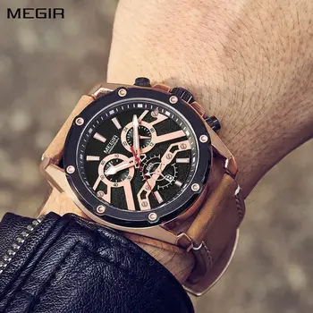 MEGIR Luxury Watch Men Military Sports Watches Leather Quartz Casual Chronograph Man WristWatch? Waterproof Date Clock 2120