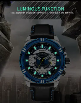 MEGIR Luxury Casual Watches for Men Fashion Leather Sports Military Wristwatch Calendar Luminous Quartz Man Clock Montre Homme
