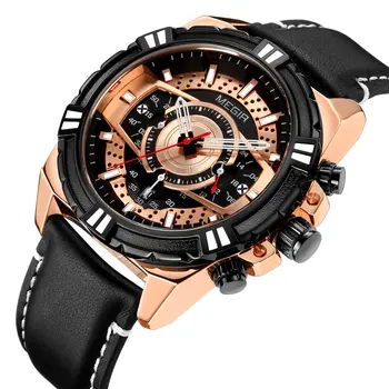 MEGIR Luxury Casual Watches for Men Fashion Leather Sports Military Wristwatch Calendar Luminous Quartz Man Clock Montre Homme