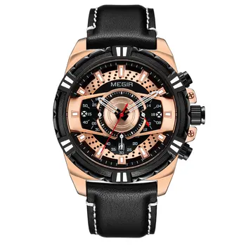 MEGIR Luxury Casual Watches for Men Fashion Leather Sports Military Wristwatch Calendar Luminous Quartz Man Clock Montre Homme