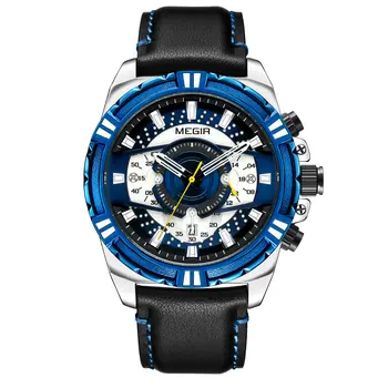 MEGIR Luxury Casual Watches for Men Fashion Leather Sports Military Wristwatch Calendar Luminous Quartz Man Clock Montre Homme