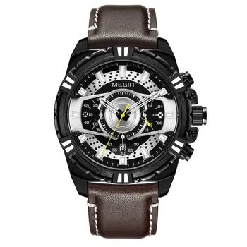 MEGIR Luxury Casual Watches for Men Fashion Leather Sports Military Wristwatch Calendar Luminous Quartz Man Clock Montre Homme