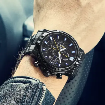 MEGIR Luxury Business Quartz Watches for Mens Stainless Steel Strap Men Casual Wristwatches Waterproof Man Clock Chronograph