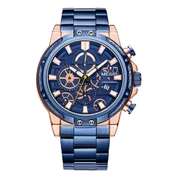 MEGIR Luxury Business Quartz Watches for Mens Stainless Steel Strap Men Casual Wristwatches Waterproof Man Clock Chronograph