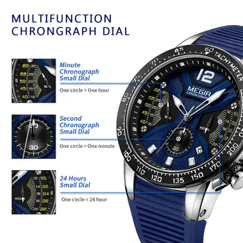 MEGIR Men Watch Top Brand Luxury Sport Chronograph Fashion Casual Mens Quartz Watches Silicone Wristwatches Reloj Hombre 2106