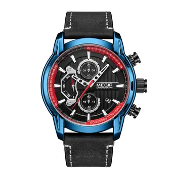 MEGIR Fashion Mens Watches Waterproof Luminous Sports Wrist Watch Man Leather Chronograph Quartz Wristwatch Reloj Hombre 2104
