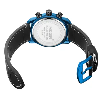 MEGIR Fashion Mens Watches Waterproof Luminous Sports Wrist Watch Man Leather Chronograph Quartz Wristwatch Reloj Hombre 2104