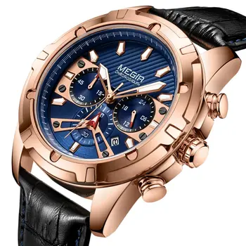 MEGIR Sport Watches for Men Fashion Luxury Military Quartz Wristwatch Leather Waterproof Man Chronograph Clock Relogio Masculino