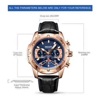 MEGIR Sport Watches for Men Fashion Luxury Military Quartz Wristwatch Leather Waterproof Man Chronograph Clock Relogio Masculino