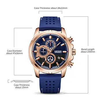 MEGIR Brand Luxury Sport Quartz Watch Silicone Chronograph Men Wristwatches Waterproof Male Calendar Clock Wrist Watch 2101