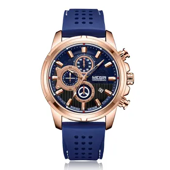MEGIR Brand Luxury Sport Quartz Watch Silicone Chronograph Men Wristwatches Waterproof Male Calendar Clock Wrist Watch 2101