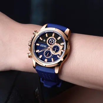 MEGIR Brand Luxury Sport Quartz Watch Silicone Chronograph Men Wristwatches Waterproof Male Calendar Clock Wrist Watch 2101