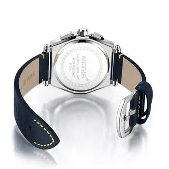 MEGIR Blue Quartz Men Watches Top Brand Leather Strap Chronograph Sport Wrist Watch Men Clock Relogio Masculino Reloj Hombre