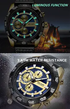 MEGIR Watches Mens Luxury Sports Military Watch Waterproof Luminous Quartz Wrist Watch Leather Casual Man Chronograph Clock