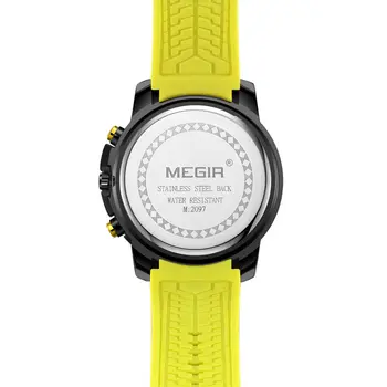 MEGIR Chronograph Mens Sport Watches with Silicone Band Big Dial Military Quartz Watch Men Clock Relogio Masculino Reloj Hombre