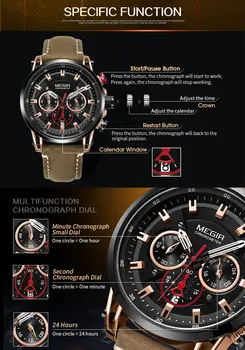 MEGIR Men Sports Watches Top Brand Luxury Leather Quartz Watch Men Clock Waterproof Army Military Wristwatches Relogio Masculino