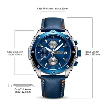 MEGIR Chronograph Men Watch Relogio Masculino Leather Strap Business Quartz Watch Clock Waterproof Date Army Military Wristwatch