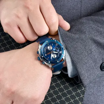 MEGIR Chronograph Men Watch Relogio Masculino Leather Strap Business Quartz Watch Clock Waterproof Date Army Military Wristwatch