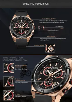 MEGIR Mens Watches Silicone Quartz Wrist Watch Chronograph Fashion Sport Business Wristwatch Luminous Male Clock Montre Homme
