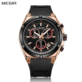 MEGIR Mens Watches Silicone Quartz Wrist Watch Chronograph Fashion Sport Business Wristwatch Luminous Male Clock Montre Homme