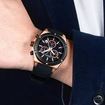 MEGIR Mens Watches Silicone Quartz Wrist Watch Chronograph Fashion Sport Business Wristwatch Luminous Male Clock Montre Homme