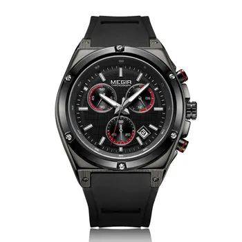 MEGIR Mens Watches Silicone Quartz Wrist Watch Chronograph Fashion Sport Business Wristwatch Luminous Male Clock Montre Homme