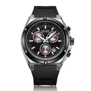 MEGIR Mens Watches Silicone Quartz Wrist Watch Chronograph Fashion Sport Business Wristwatch Luminous Male Clock Montre Homme