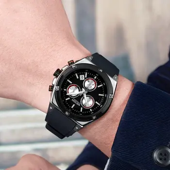 MEGIR Mens Watches Silicone Quartz Wrist Watch Chronograph Fashion Sport Business Wristwatch Luminous Male Clock Montre Homme