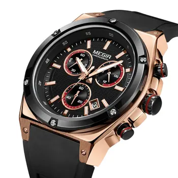 MEGIR Mens Watches Silicone Quartz Wrist Watch Chronograph Fashion Sport Business Wristwatch Luminous Male Clock Montre Homme