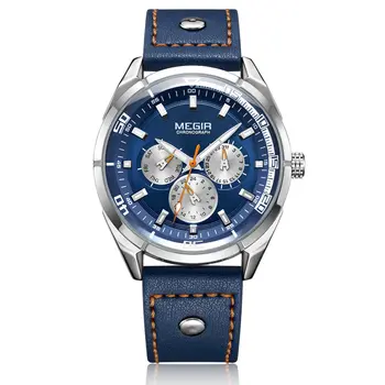 MEGIR Brand Quartz Men Watch Relogio Masculino Leather Strap Military Business Wrist Watches Men Clock Hour Time Man Chronograph