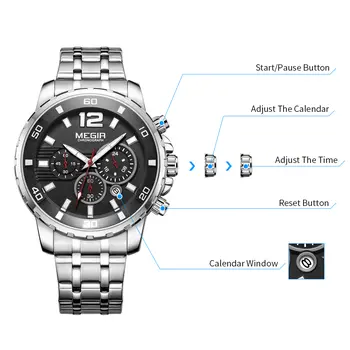 MEGIR Chronograph Quartz Men Watch Top Brand Luxury Military Wrist Watches Clock Men Relogio Masculino Business Wristwatch