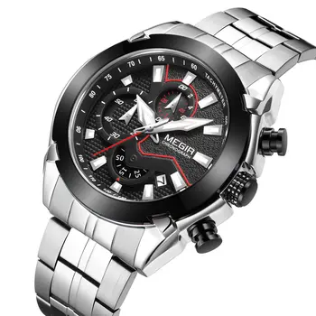 MEGIR Fashion Men Watches Luxury Business Watch for Men Stainless Steel Quartz Wrist Watch Calendar Date Clock Reloj Hombre 2065