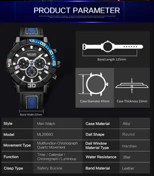 MEGIR Watches for Mens Top Brand Luxury Military Sports Watches Chronograph Leather Waterproof Date Quartz Wristwatch Man Clock