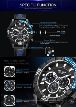 MEGIR Watches for Mens Top Brand Luxury Military Sports Watches Chronograph Leather Waterproof Date Quartz Wristwatch Man Clock