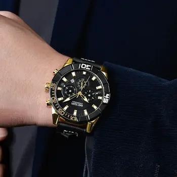 MEGIR Watches for Mens Top Brand Luxury Military Sports Watches Chronograph Leather Waterproof Date Quartz Wristwatch Man Clock