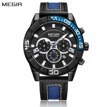 MEGIR Watches for Mens Top Brand Luxury Military Sports Watches Chronograph Leather Waterproof Date Quartz Wristwatch Man Clock