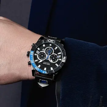 MEGIR Watches for Mens Top Brand Luxury Military Sports Watches Chronograph Leather Waterproof Date Quartz Wristwatch Man Clock