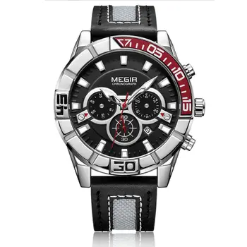 MEGIR Watches for Mens Top Brand Luxury Military Sports Watches Chronograph Leather Waterproof Date Quartz Wristwatch Man Clock