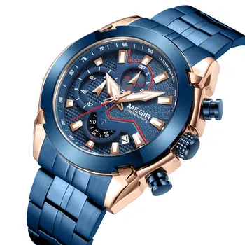 MEGIR Fashion Men Watches Luxury Business Watch for Men Stainless Steel Quartz Wrist Watch Calendar Date Clock Reloj Hombre 2065