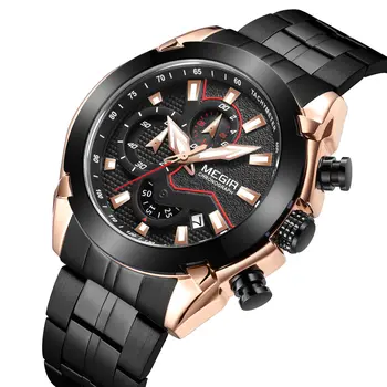MEGIR Fashion Men Watches Luxury Business Watch for Men Stainless Steel Quartz Wrist Watch Calendar Date Clock Reloj Hombre 2065