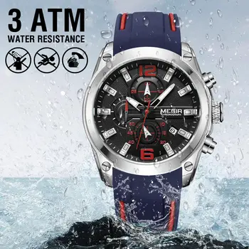 MEGIR Sport Watch Silicone Strap Chronograph Men Quartz Military Watch Waterproof Wrist Watches Relogio Masculino Man Clock