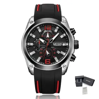 MEGIR Sport Watch Silicone Strap Chronograph Men Quartz Military Watch Waterproof Wrist Watches Relogio Masculino Man Clock