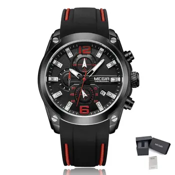 MEGIR Sport Watch Silicone Strap Chronograph Men Quartz Military Watch Waterproof Wrist Watches Relogio Masculino Man Clock
