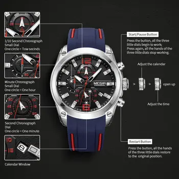 MEGIR Sport Watch Silicone Strap Chronograph Men Quartz Military Watch Waterproof Wrist Watches Relogio Masculino Man Clock