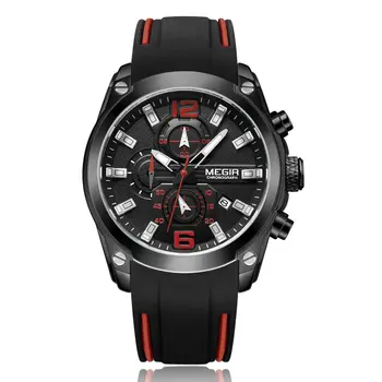 MEGIR Sport Watch Silicone Strap Chronograph Men Quartz Military Watch Waterproof Wrist Watches Relogio Masculino Man Clock