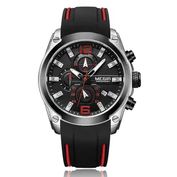MEGIR Sport Watch Silicone Strap Chronograph Men Quartz Military Watch Waterproof Wrist Watches Relogio Masculino Man Clock